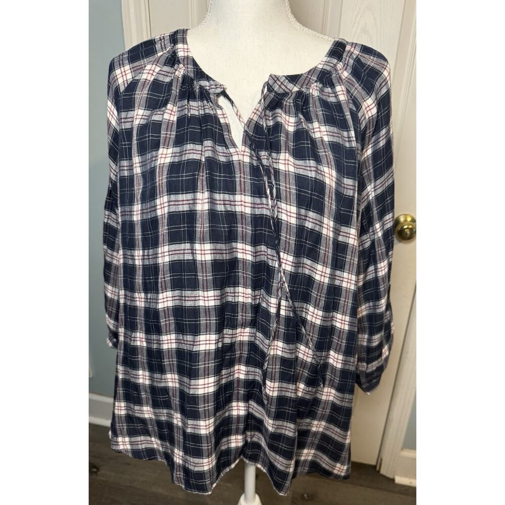 Women's Long Sleeve Plaid Ann Taylor Loft, Blue/red/white, Over Sized, Large